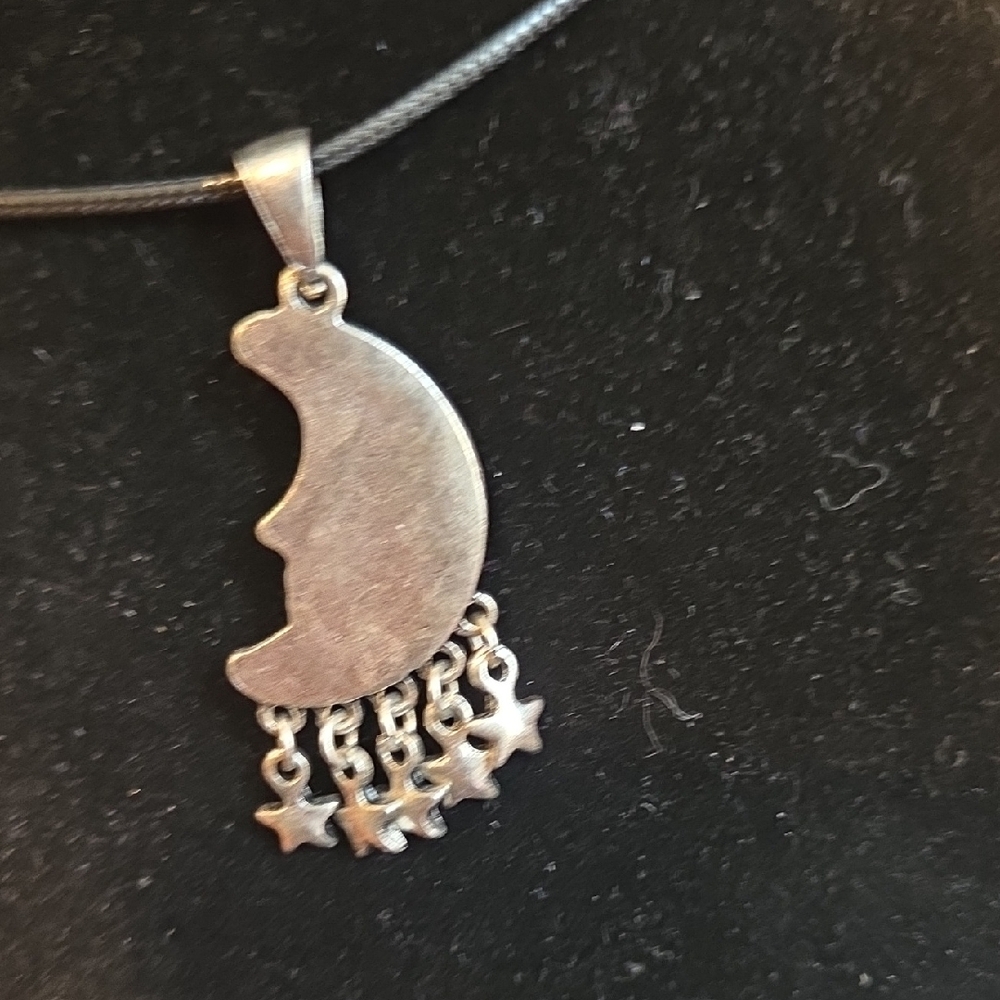 Silver Moon and Star Pendant Necklace - Picture 2 of 3
